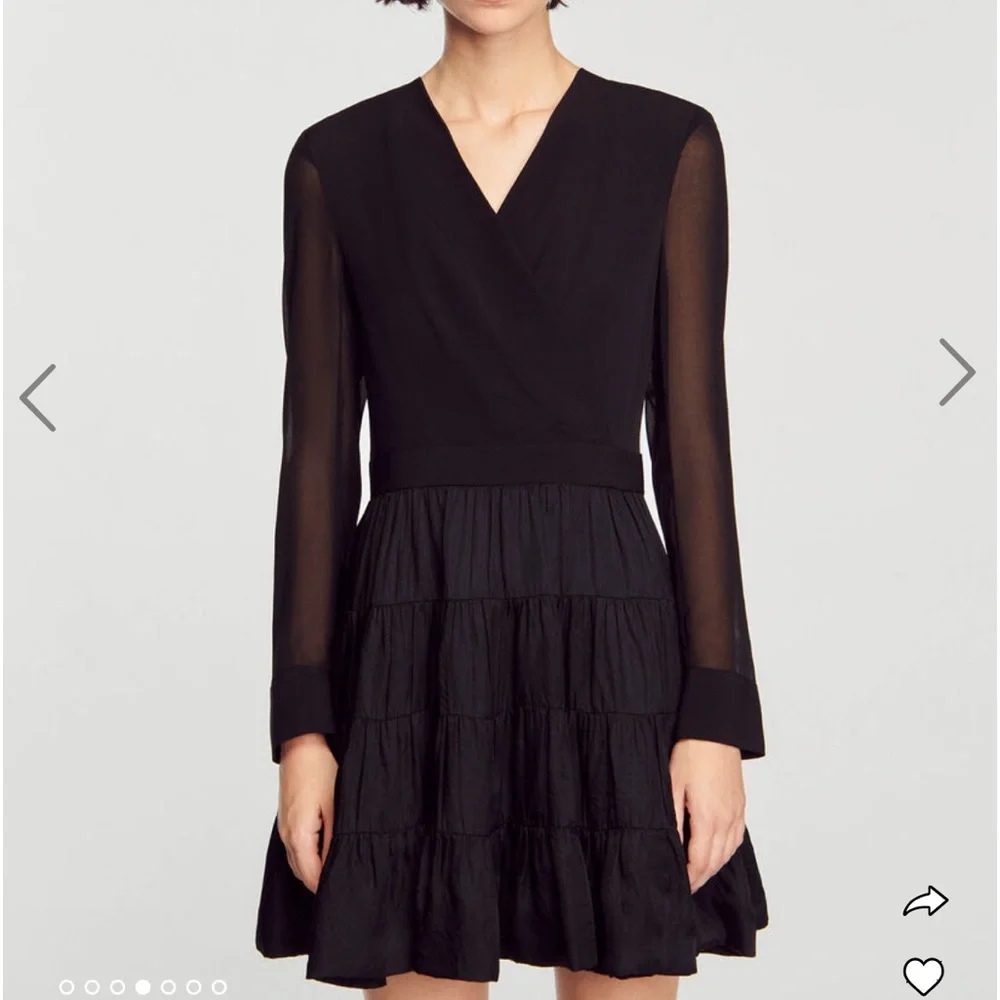 SANDRO Ginette Dress in a size 40 Medium 8 Sheer long sleeve shoulder pad
